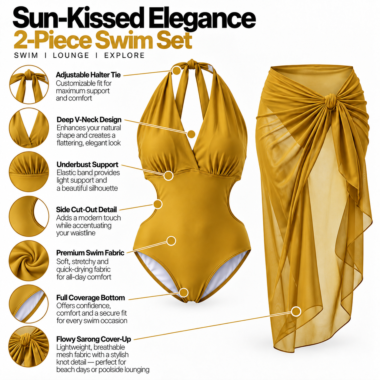 Emerald Charm Halter Monokini  & Wrap Skirt Set