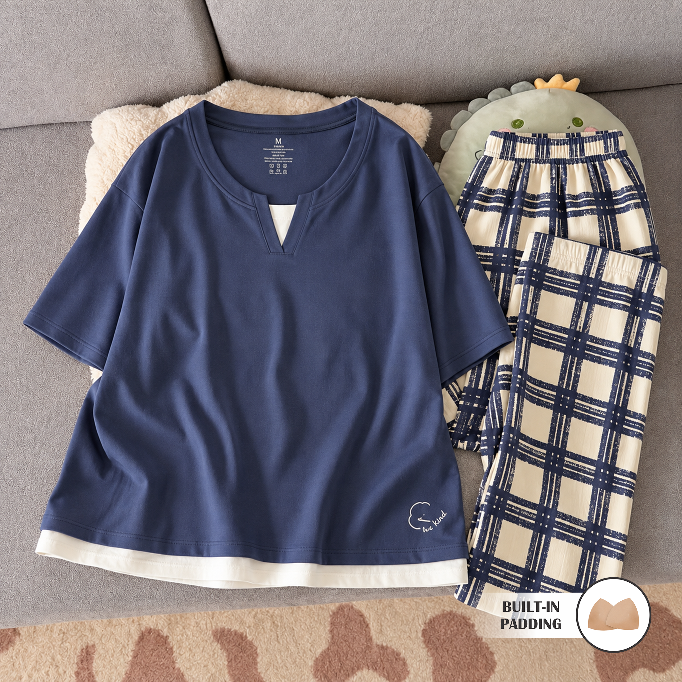 Midnight Plaid Padded Nightsuit Set
