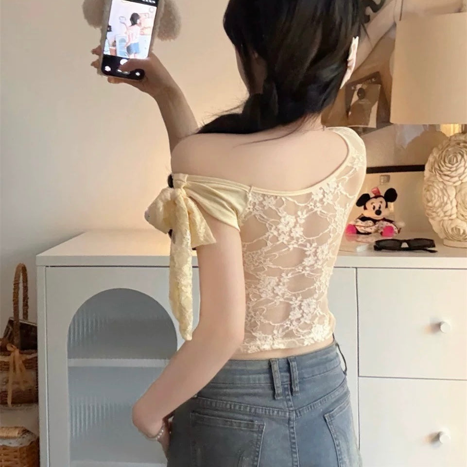 All-Over Lace Backless Built-in Bra Top