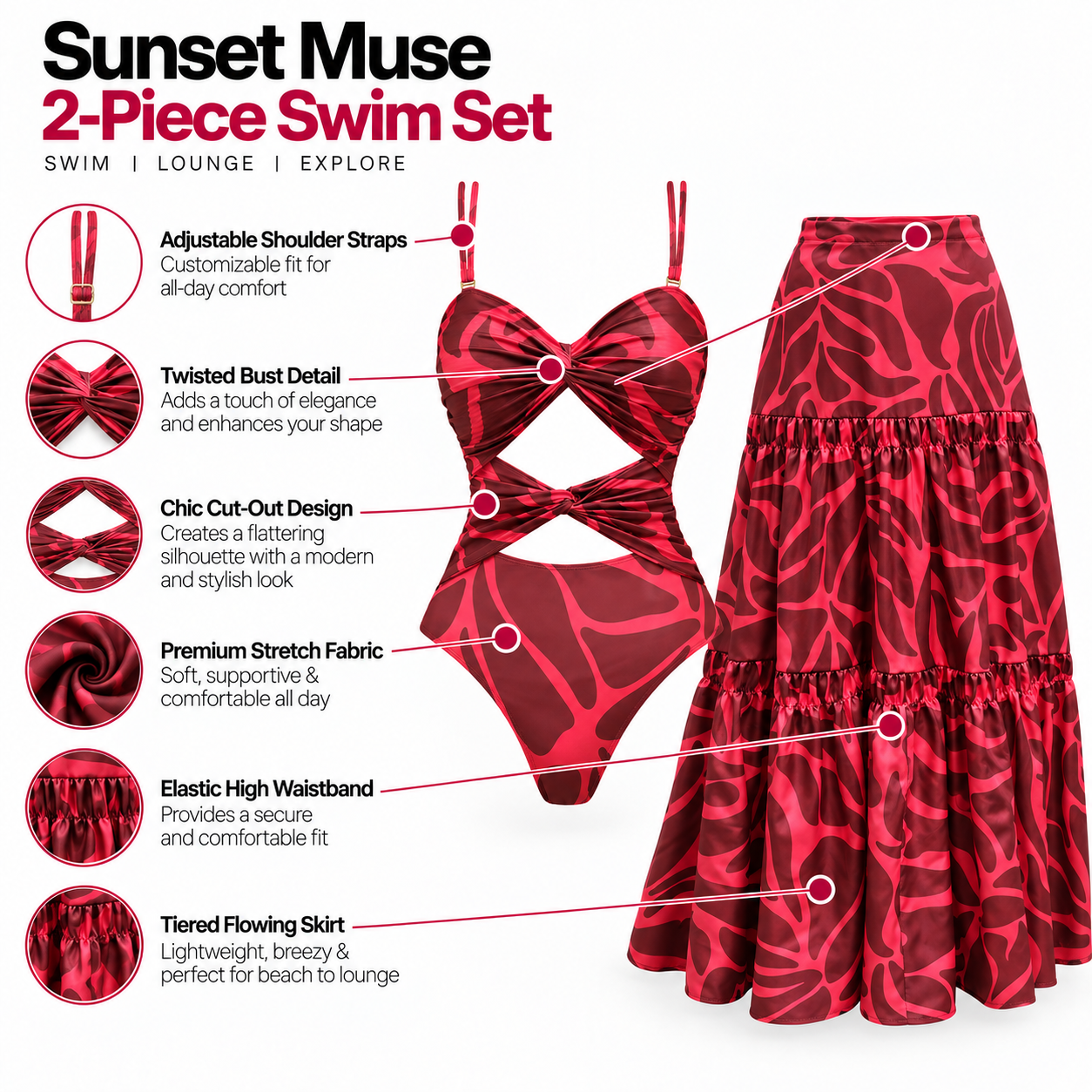 Lal Pari - Monokini & Skirt Set