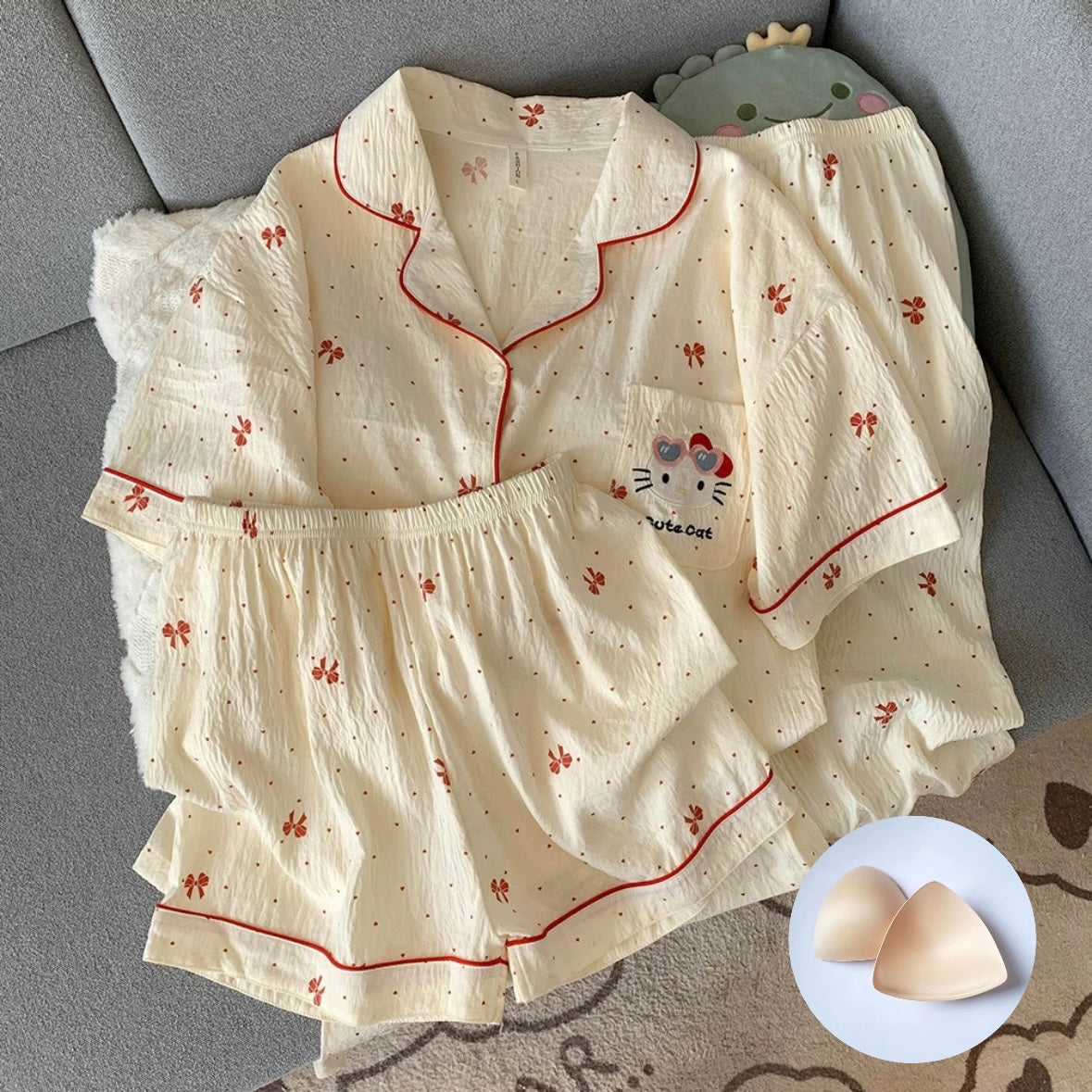 Red Ribbons Dreams Padded Nightsuit - 3pc Set