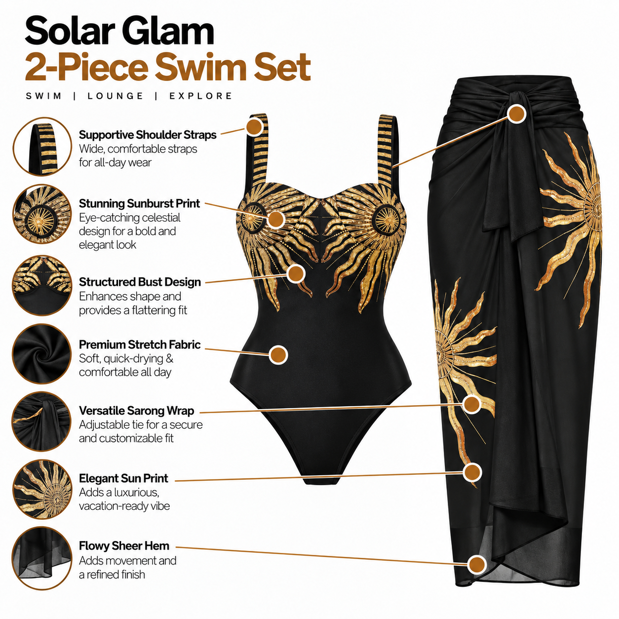 Golden Eclipse Monokini & Sarong Set