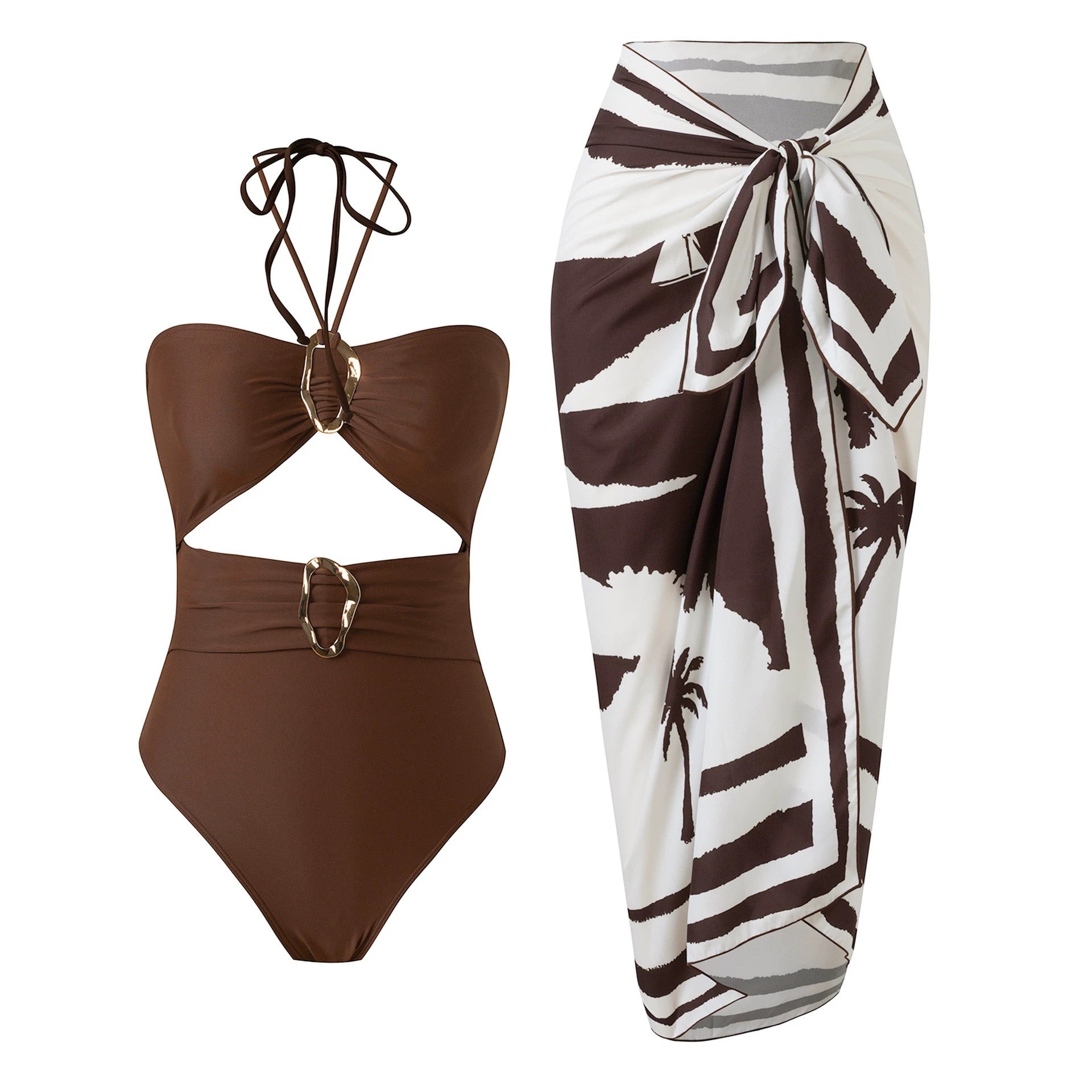 Island Escape O-Ring Monokini with Sarong Set