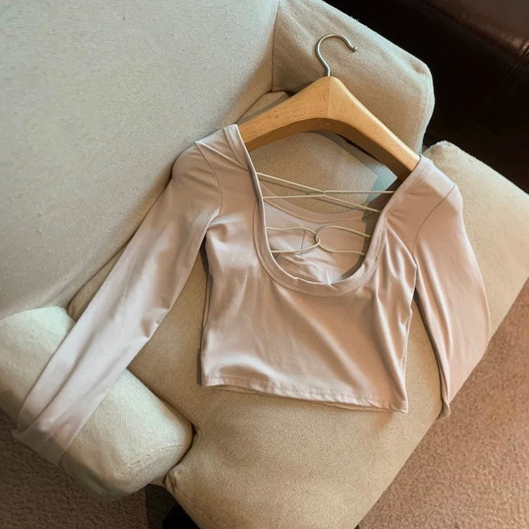 Y2K Backless Built-in Bra Full Sleeves Top
