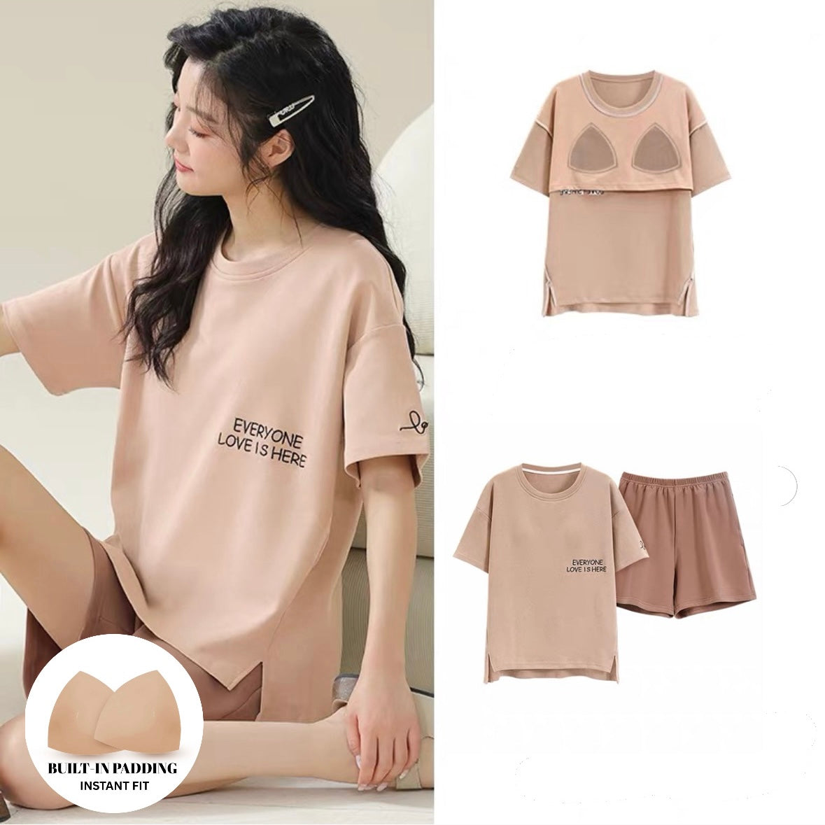 Bare Blush Comfy Padded Nightsuit Set