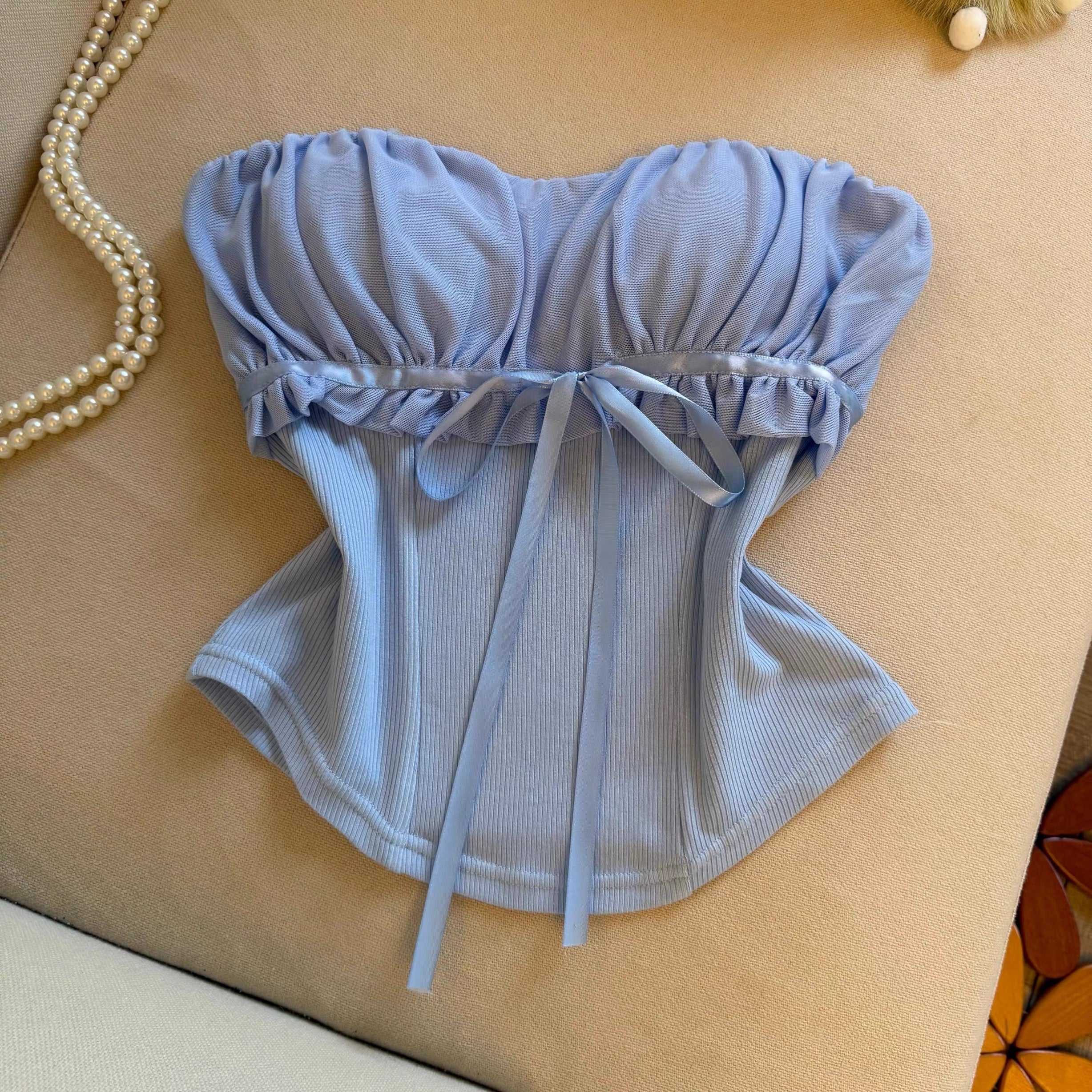 Satin Bow Built-in Bra Tube Top