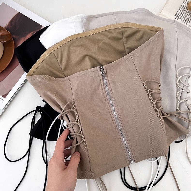 Side Cinch Built-in Bra Tube Top