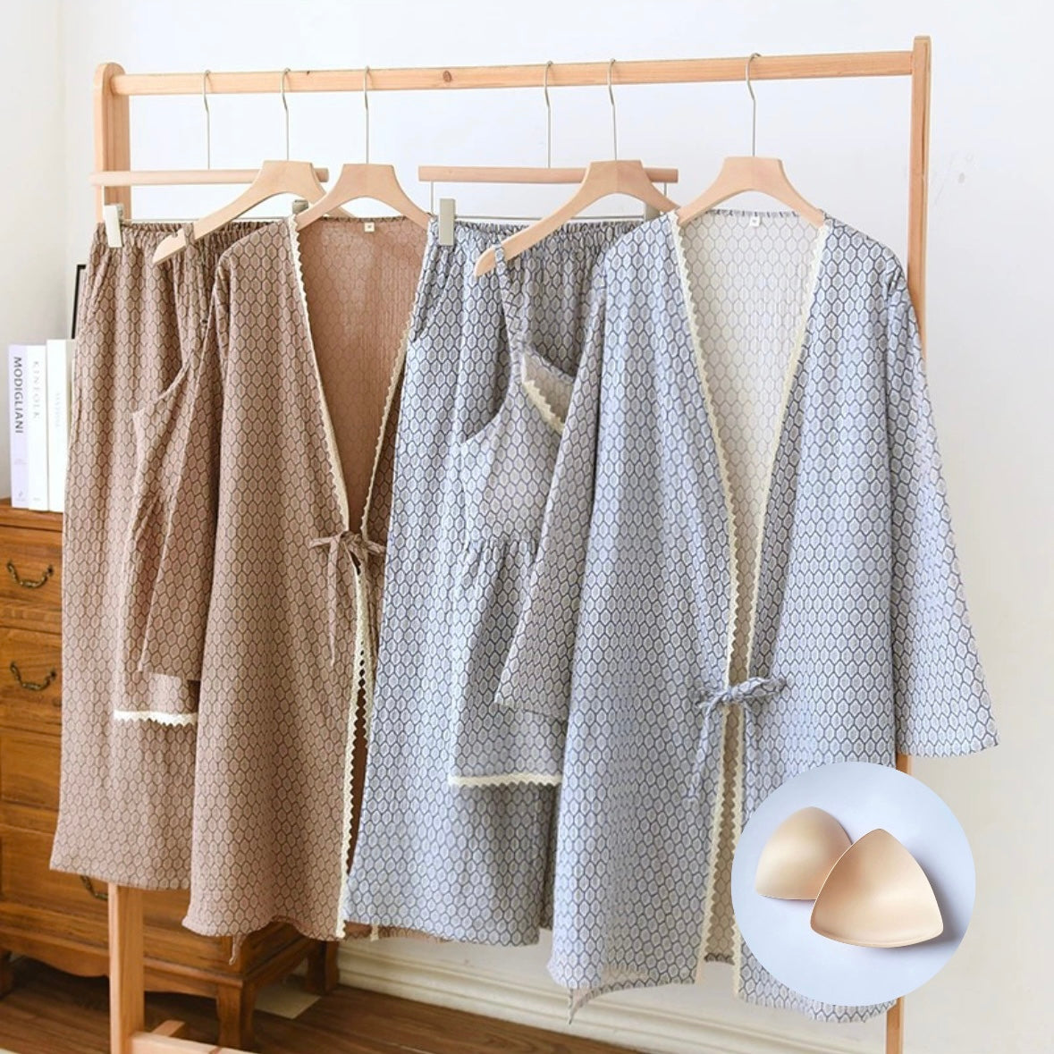 Honeycomb Luxe Padded Nightsuit Set- 3 pc Set