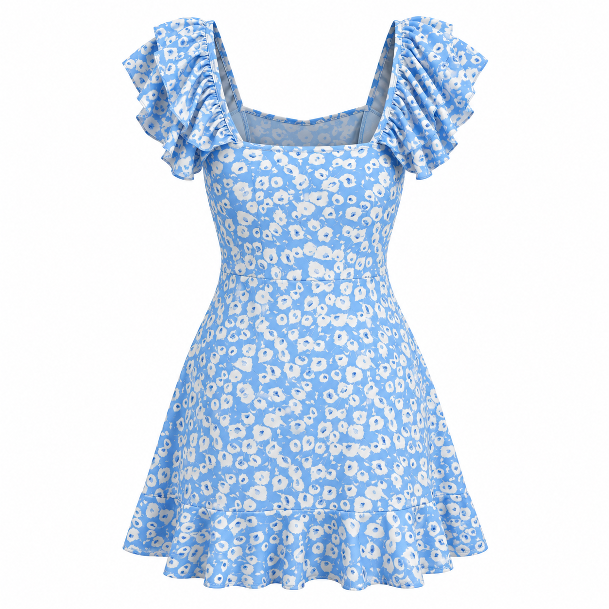 Blue Daisy Ruffle One-Piece Swimsuit