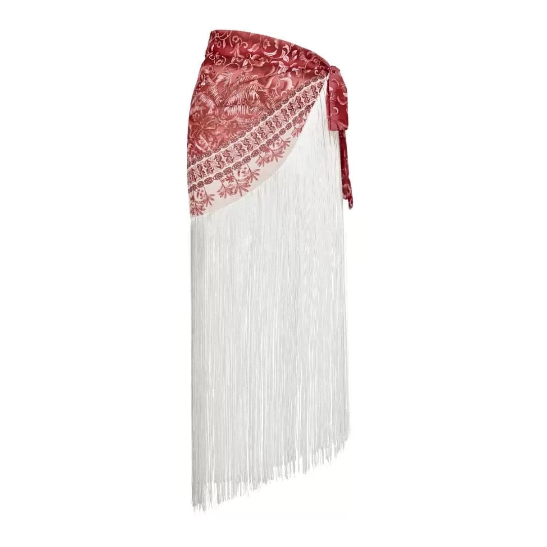 Blush Mirage Fringe Monokini With Sarong Set