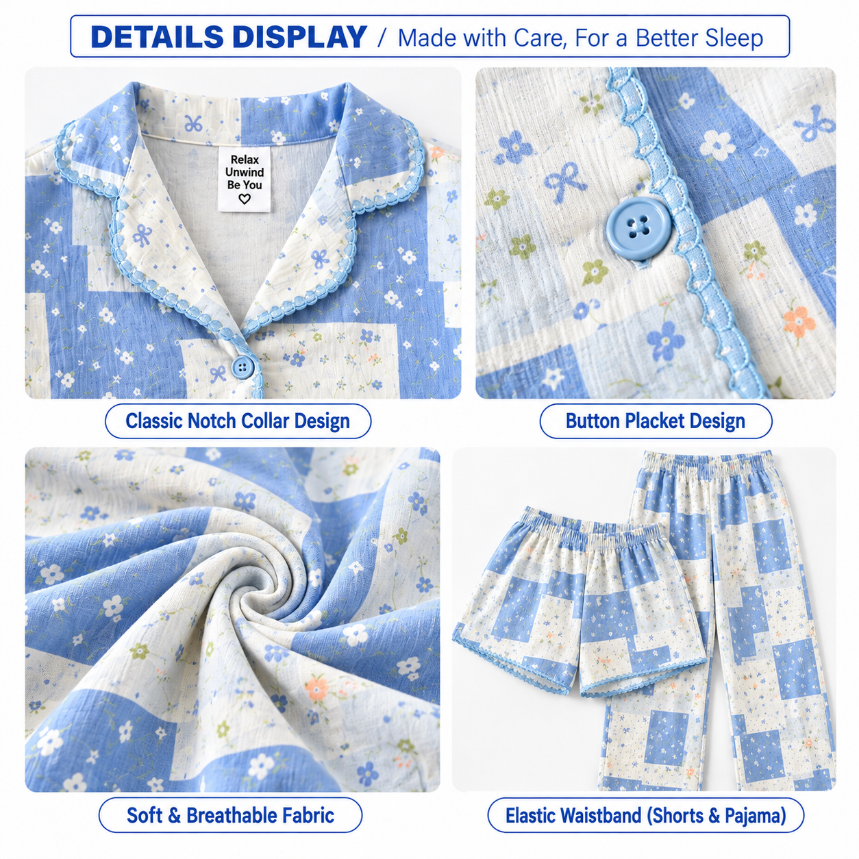 Petals & Box Padded Nightsuit -3pc set