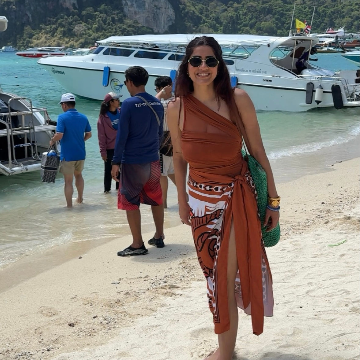 Rust One-Shoulder Monokini & Wrap Skirt Set