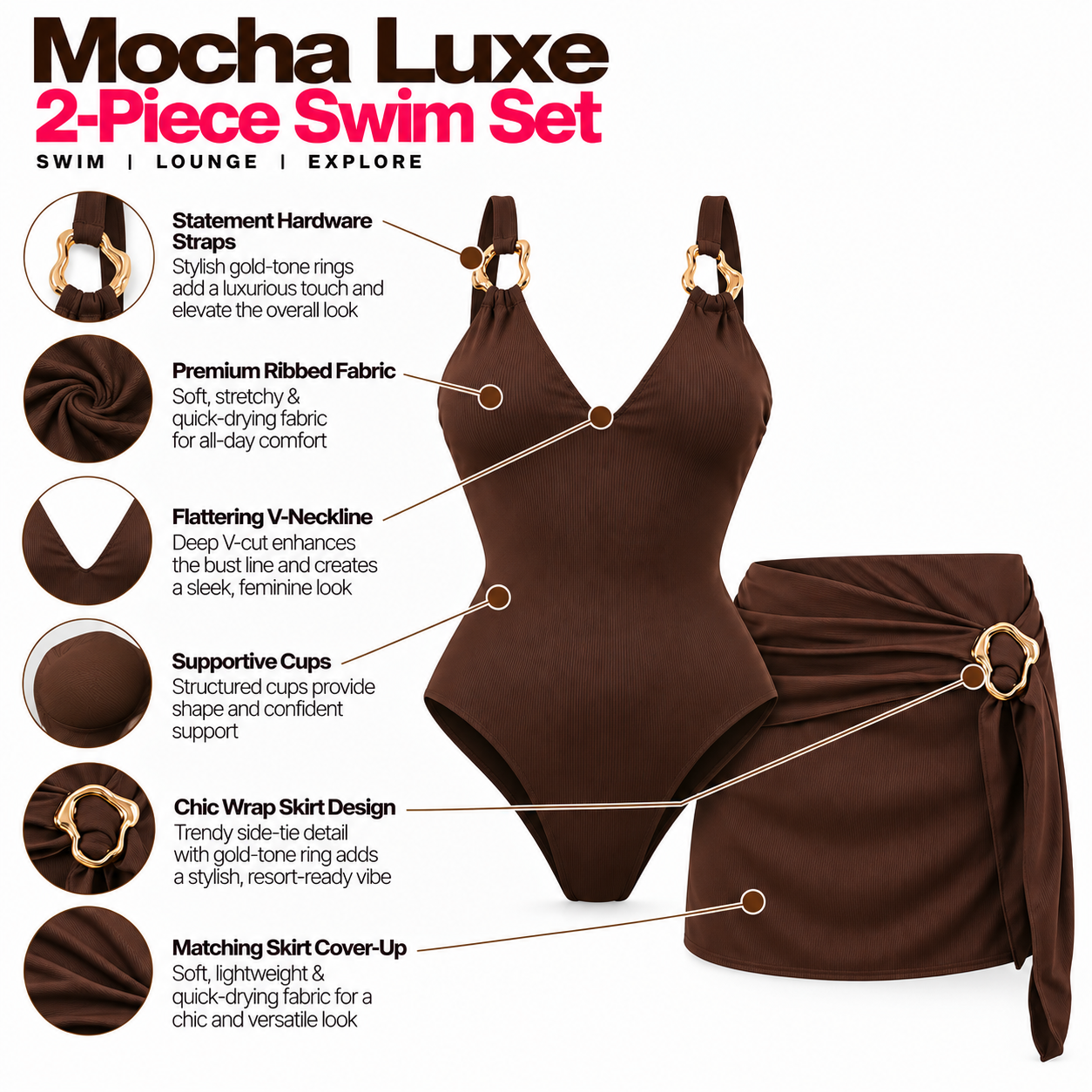 Dark Truffle Monokini With Skirt Set