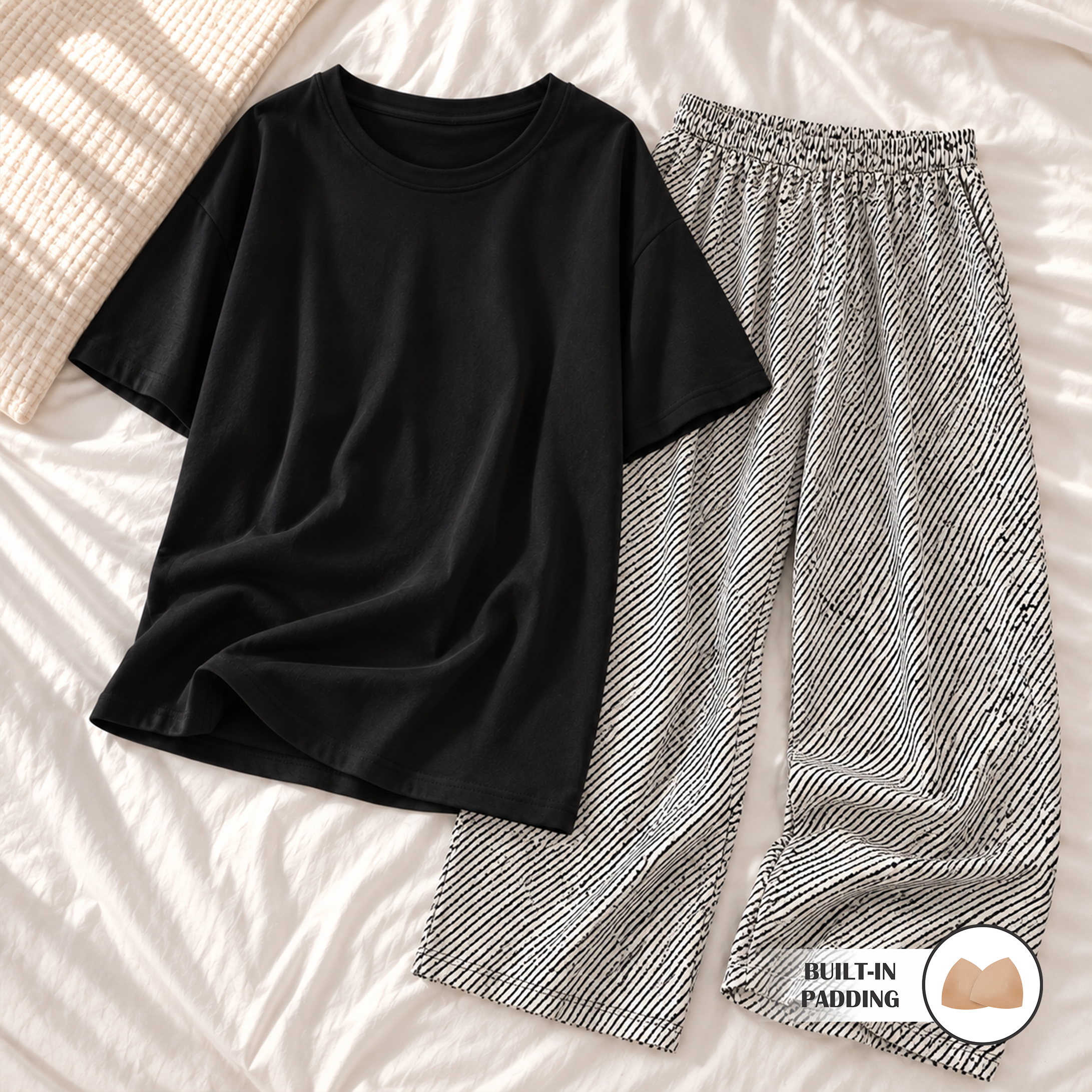 Black Canvas Padded Nightsuit Set