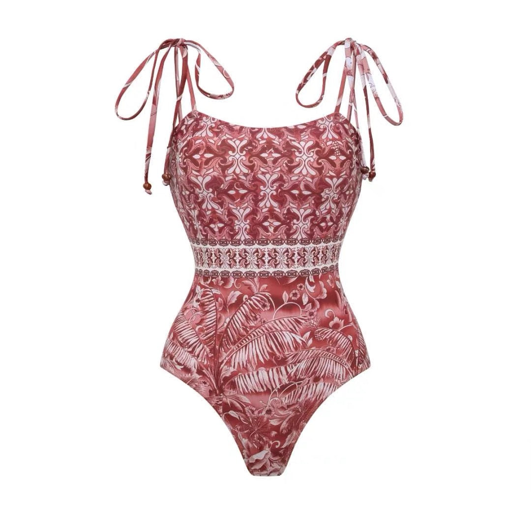 Blush Mirage Fringe Monokini With Sarong Set