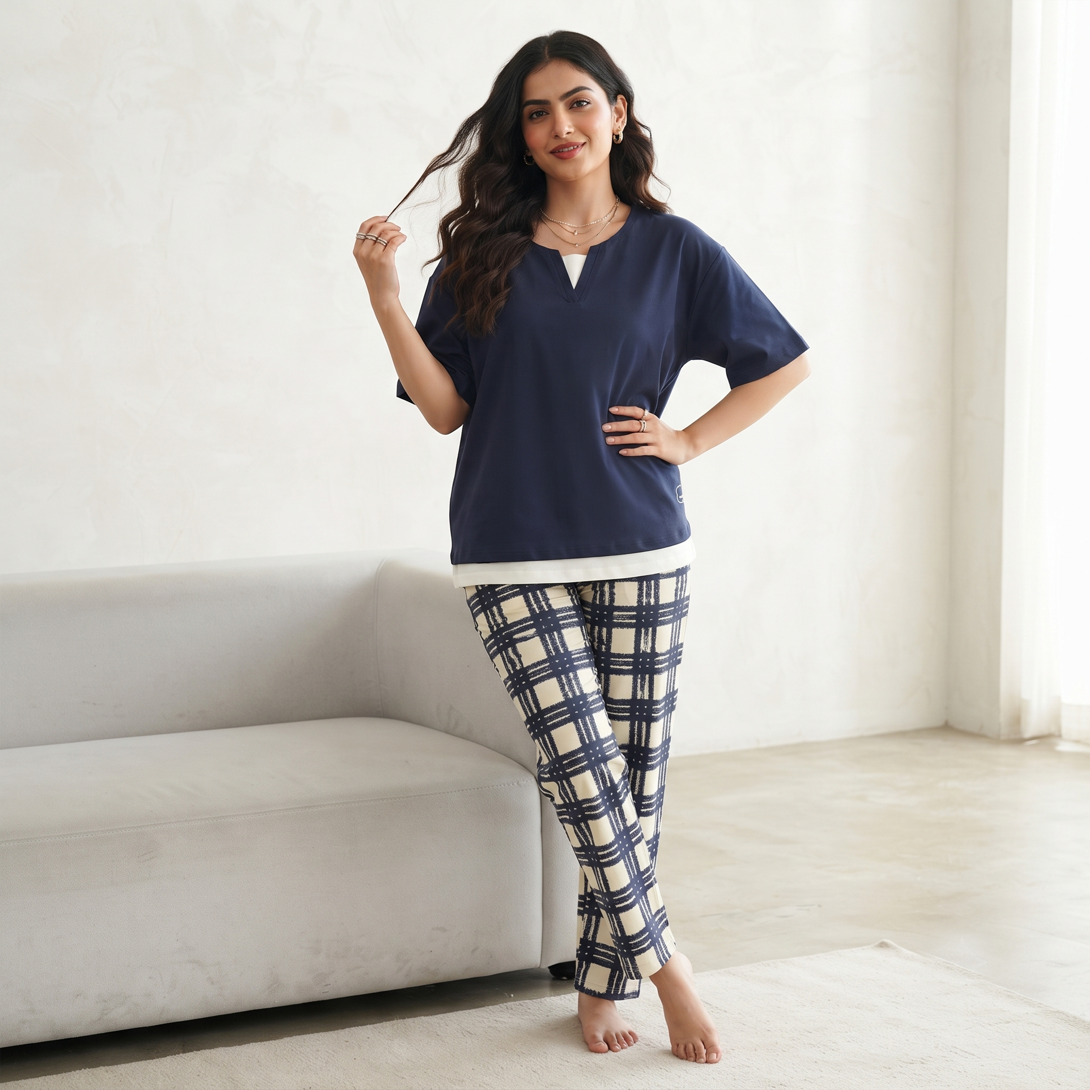 Midnight Plaid Padded Nightsuit Set