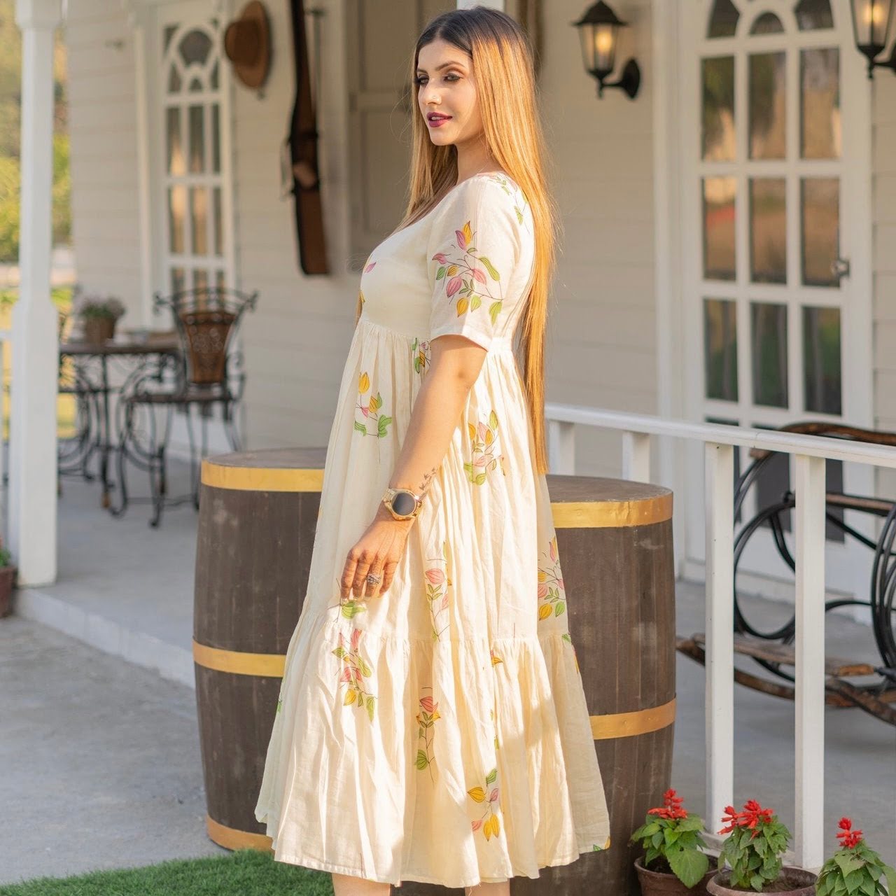 Yellow Daffy Handblock Cotton Dress