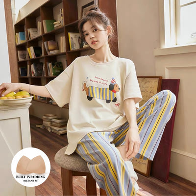 Lazy Day Pup Stripe Padded Nightsuit Set