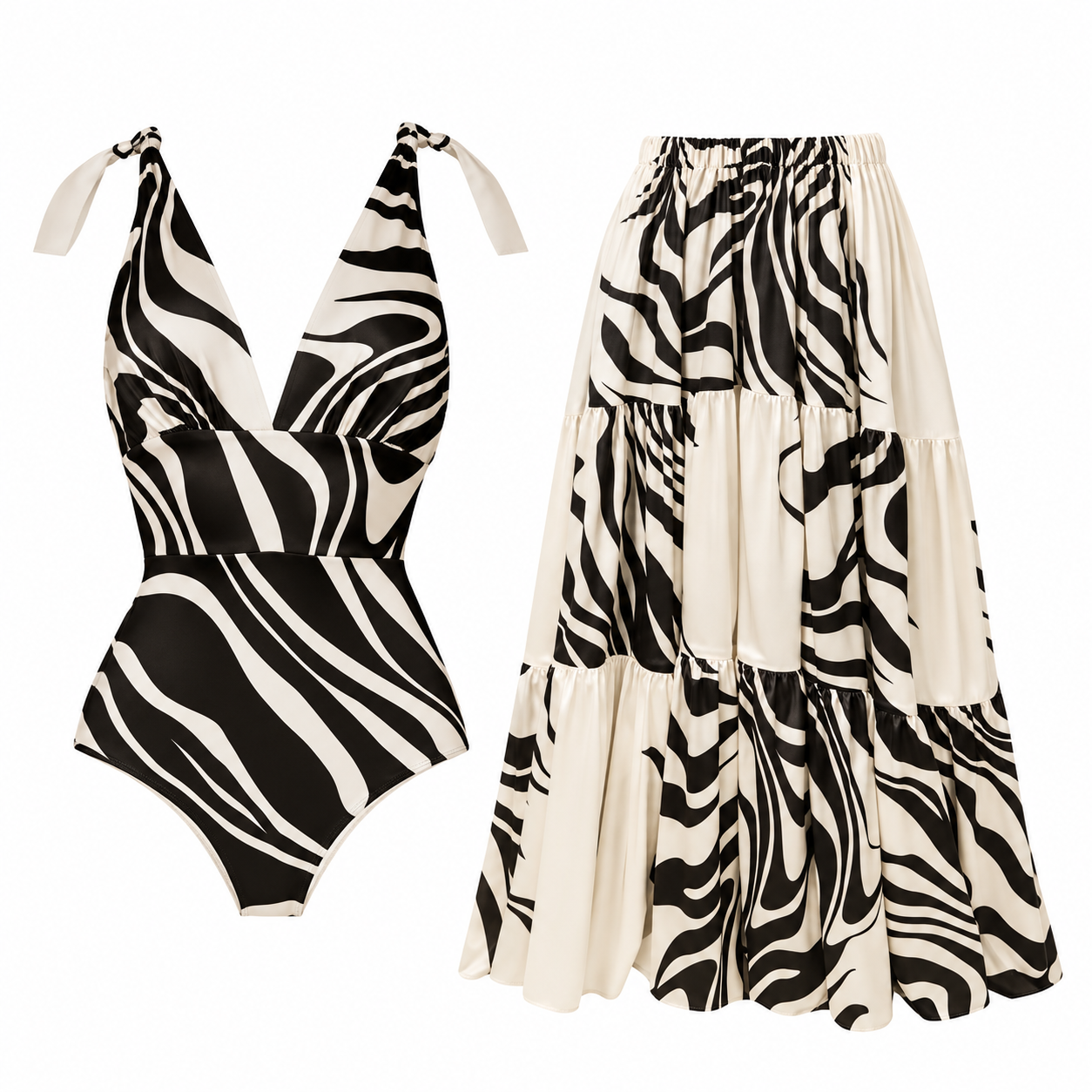 Zebra Waves Monokini & Skirt Set