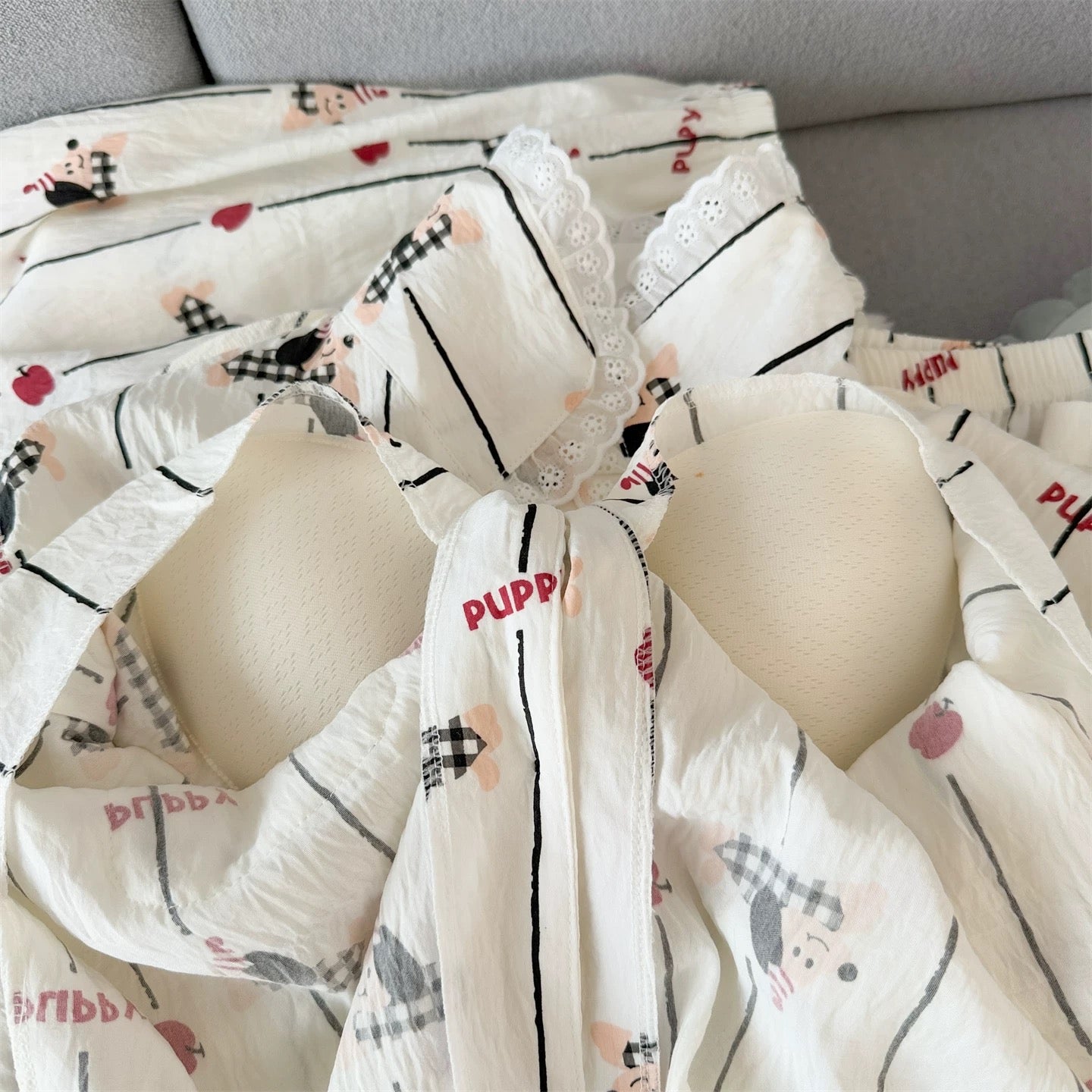 Apple & Pup Striped Padded Nightsuit - 3pc set