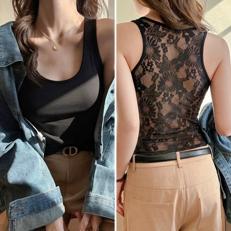 Floral Lace Backless Built-in Bra Top