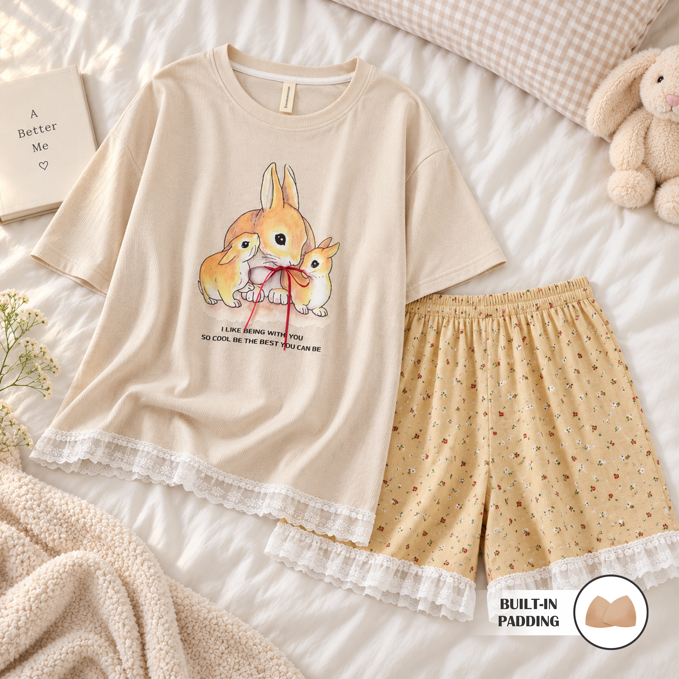 Lace & Bunny Padded NIghtsuit Set