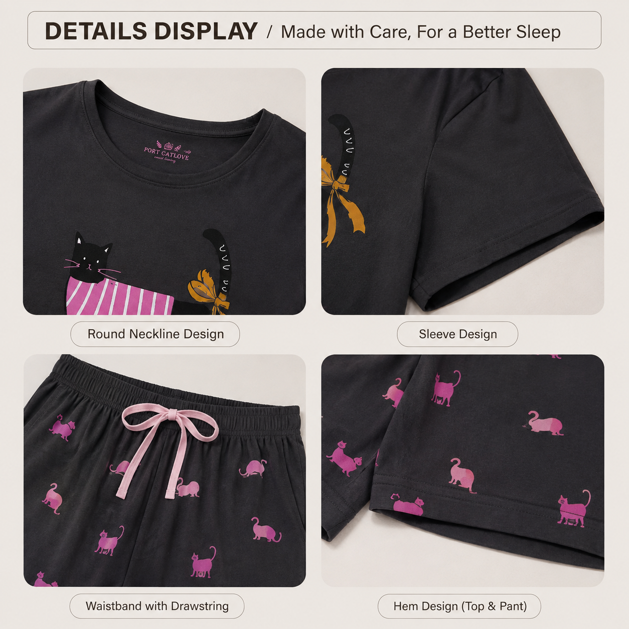 Black Cat Bliss Padded Nightsuit Set