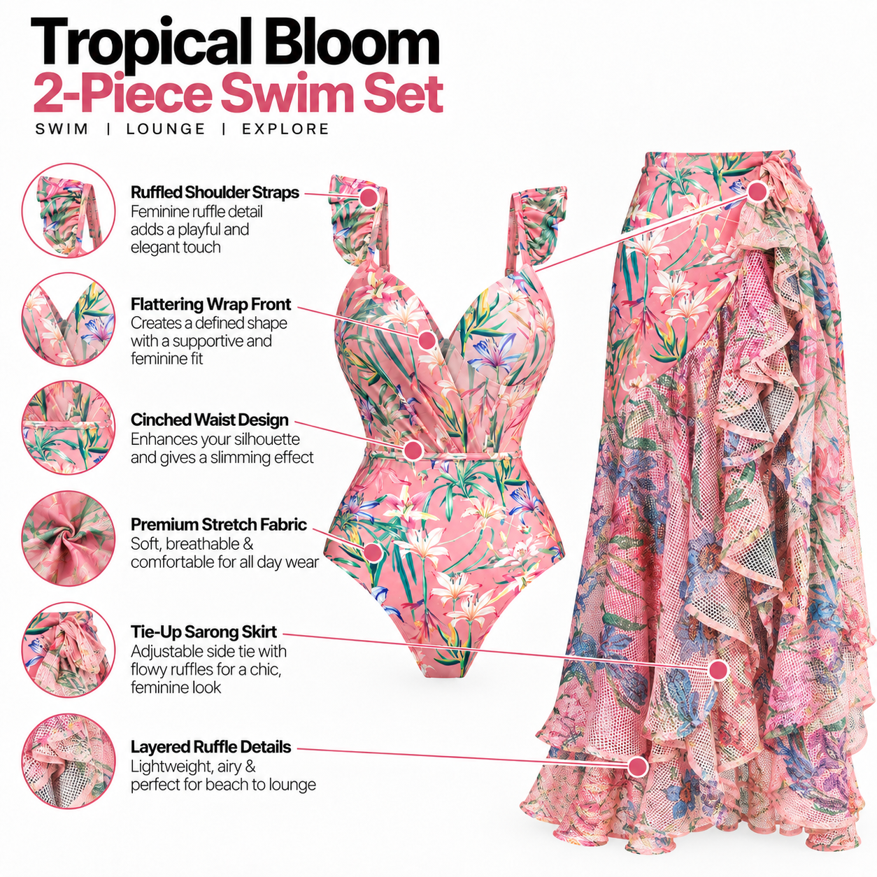 Florida Monokini With Mesh Wrap Skirt Set