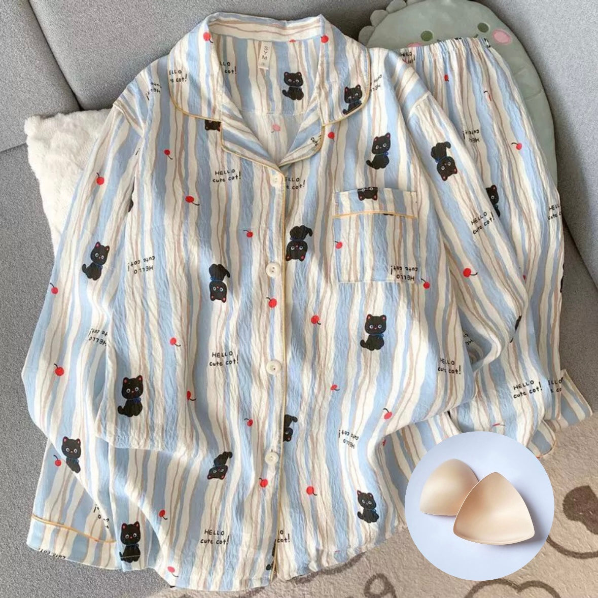 Cat And Cherry Padded Nightsuit Set