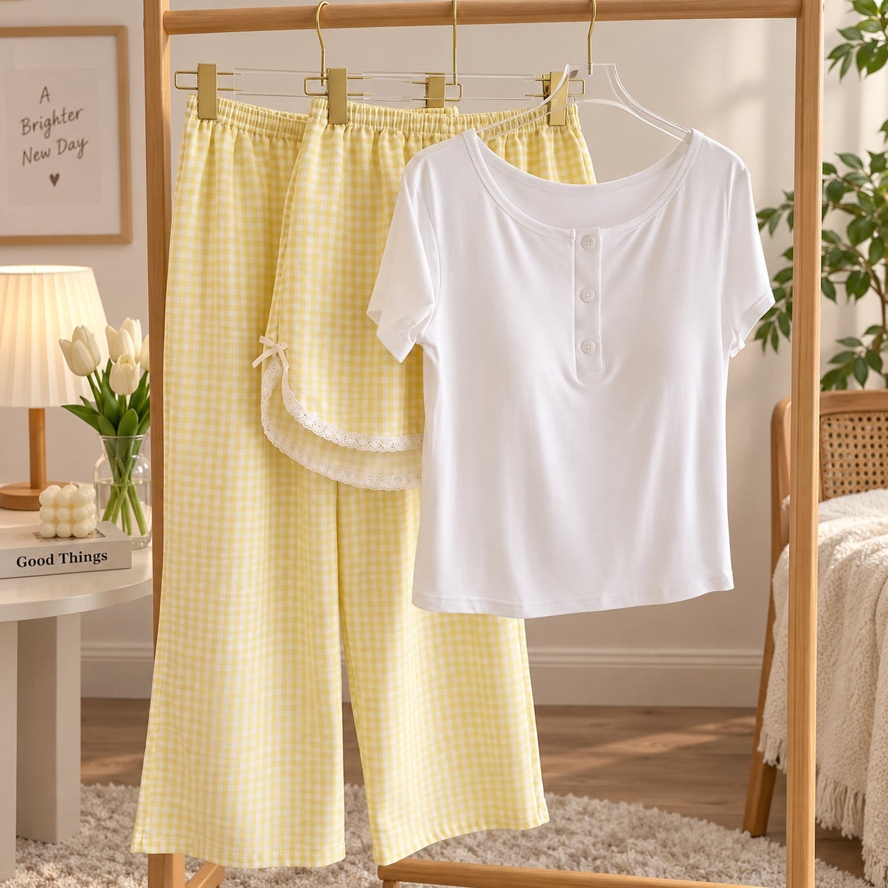 Dainty Check Padded Nightsuit - 3pc Set
