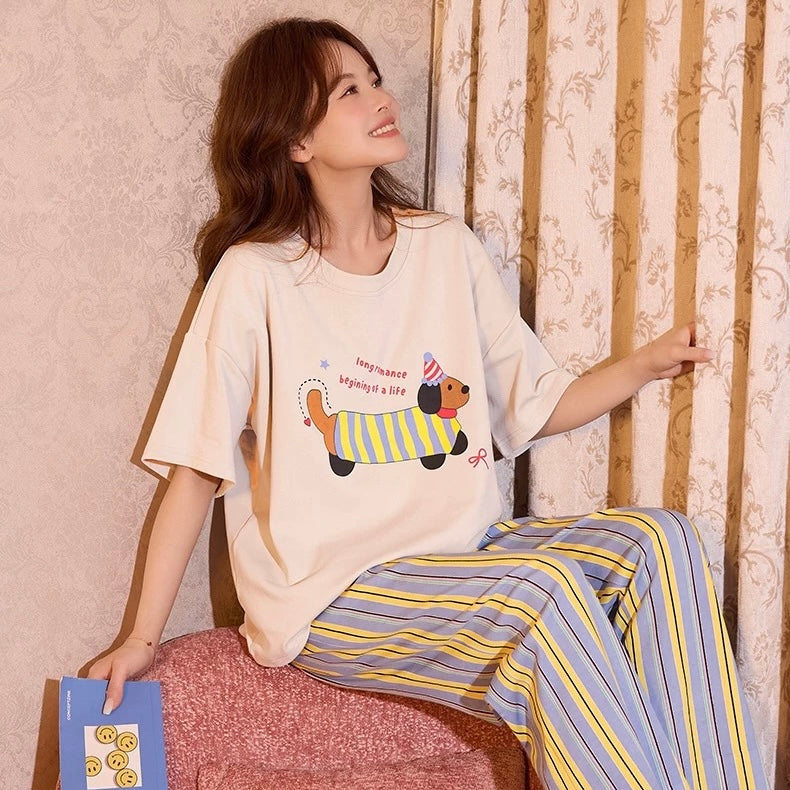 Lazy Day Pup Stripe Padded Nightsuit Set