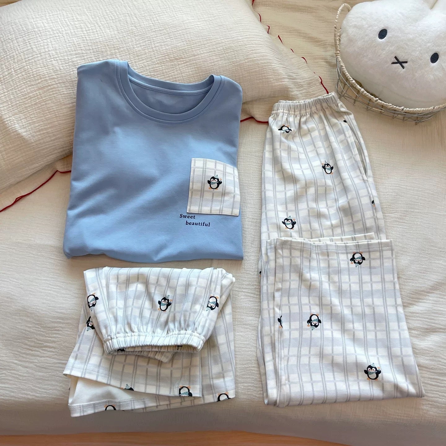 Penguin Plaid Padded Nightsuit Set - 3pc Set