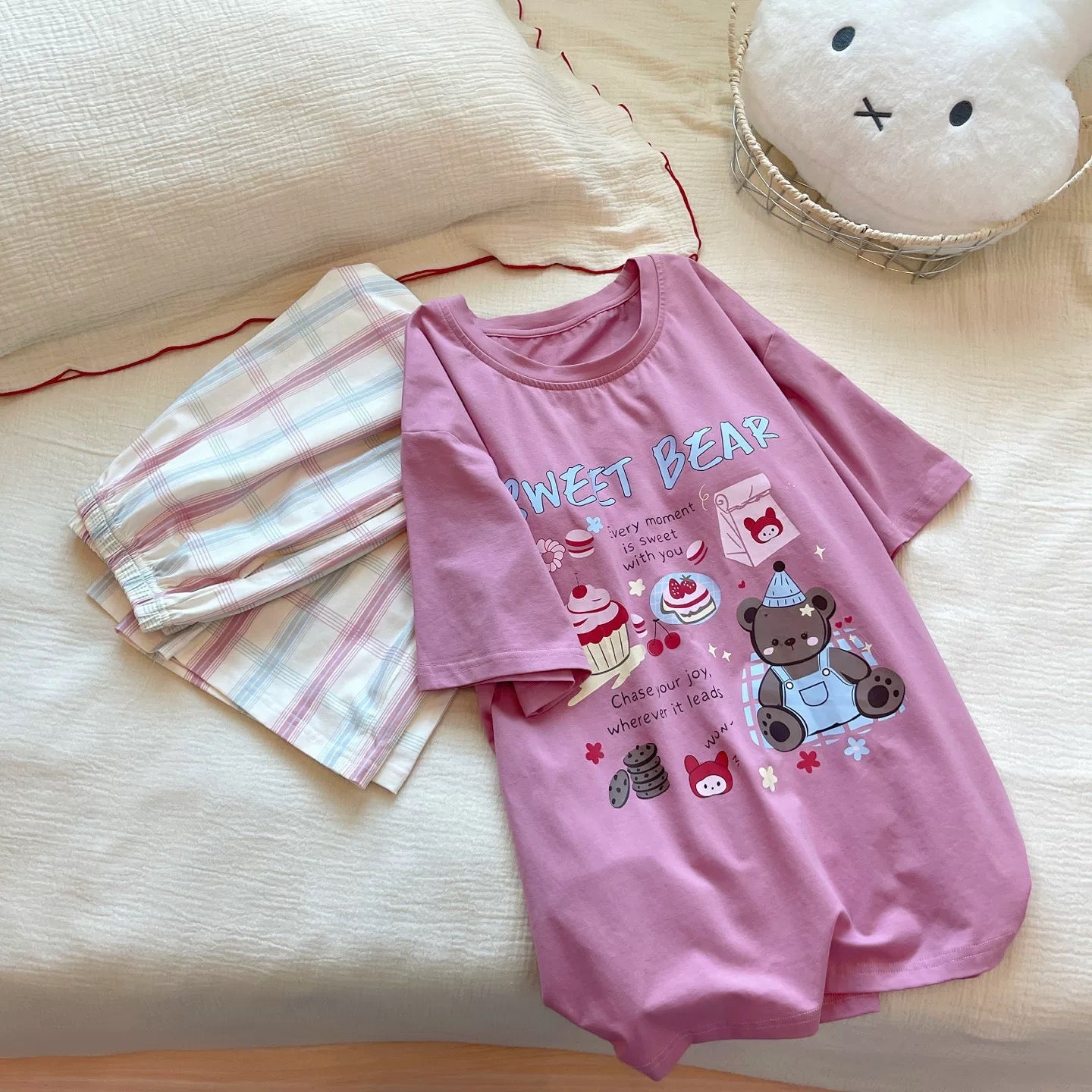 Pastry Pink Plaid Padded Nightsuit- 3pc set