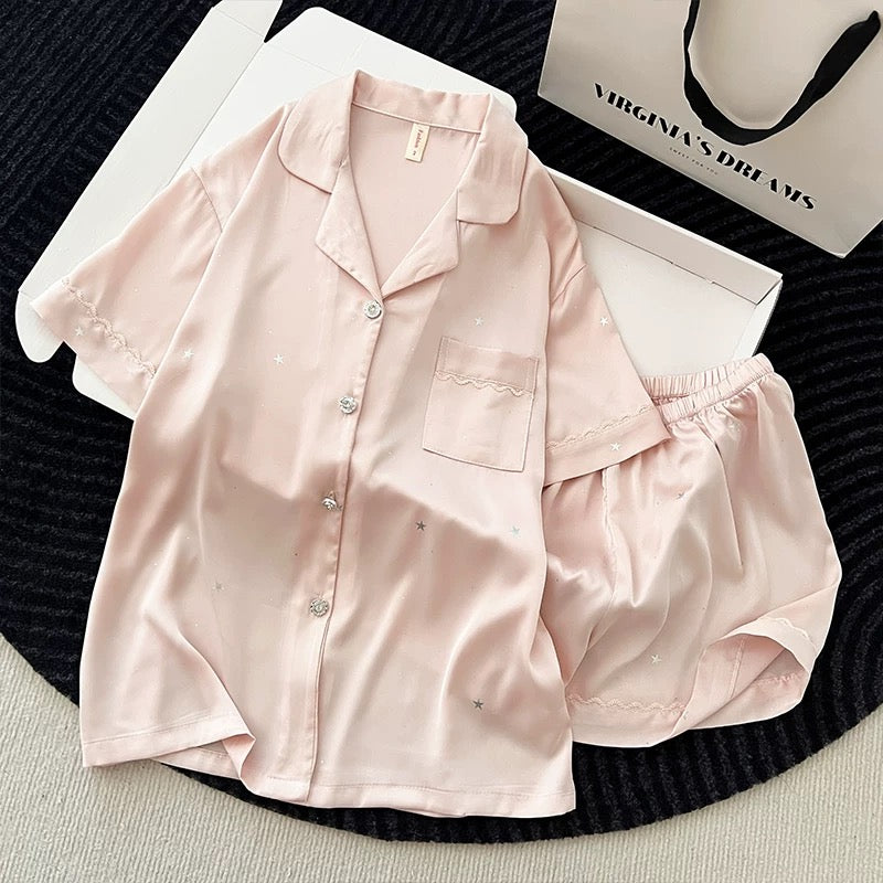 Milky Satin Padded Nightsuit - 3pc Set