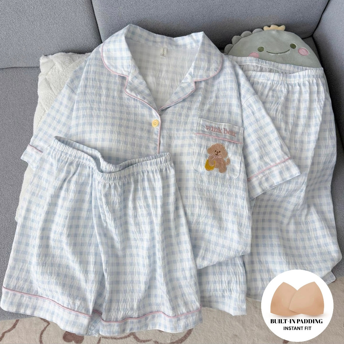 Blue Mist Bear Padded Nightsuit -3pcs Set