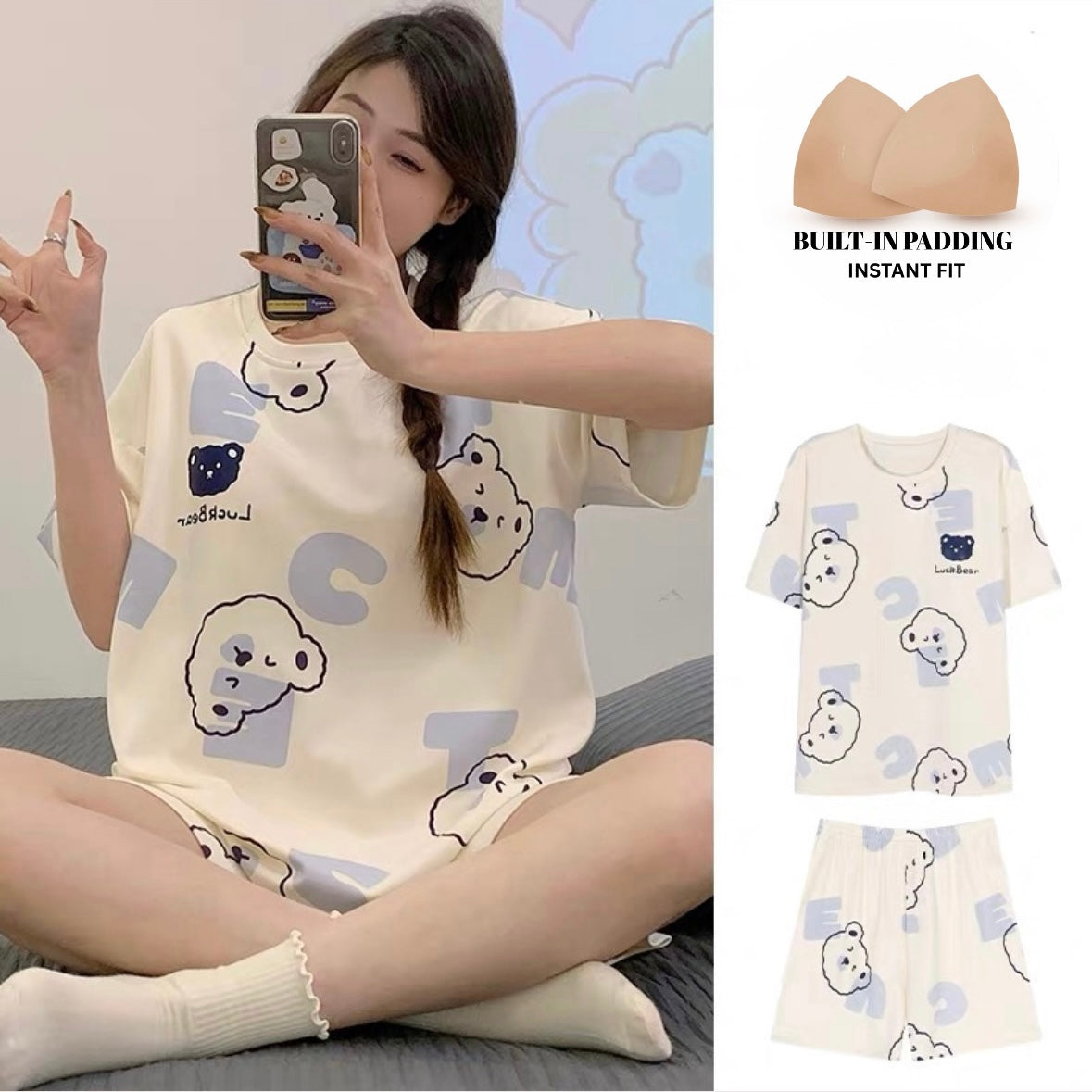 Marshmallow Bear Padded Nightsuit Set