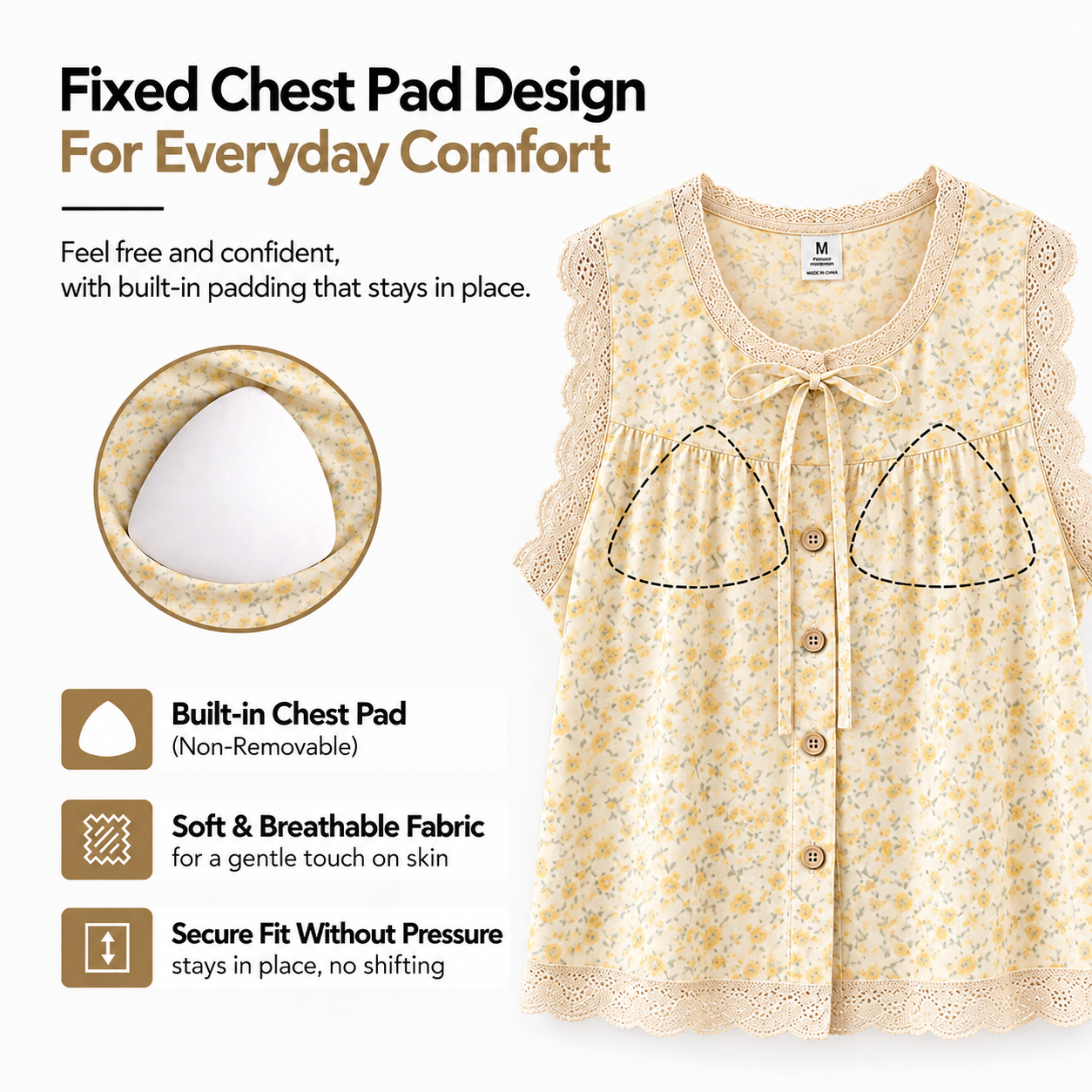 Dentelle Bow Padded Nightsuit Set