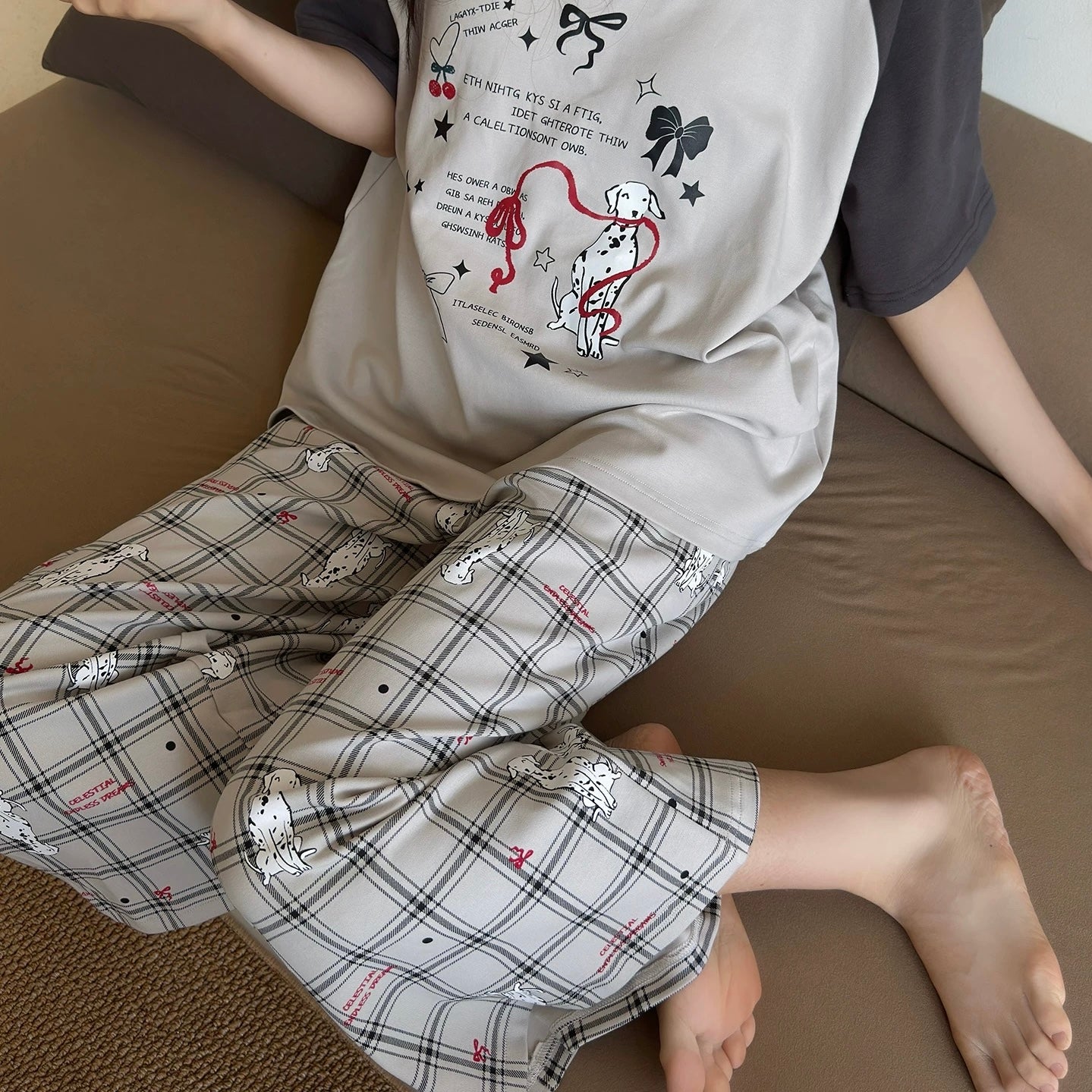 Charcoal Dog Print Padded Nightsuit Set