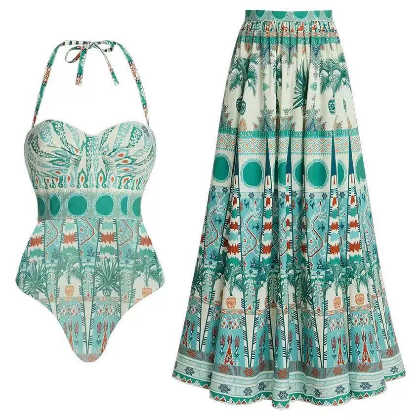 Mint Oasis Monokini With Skirt Set
