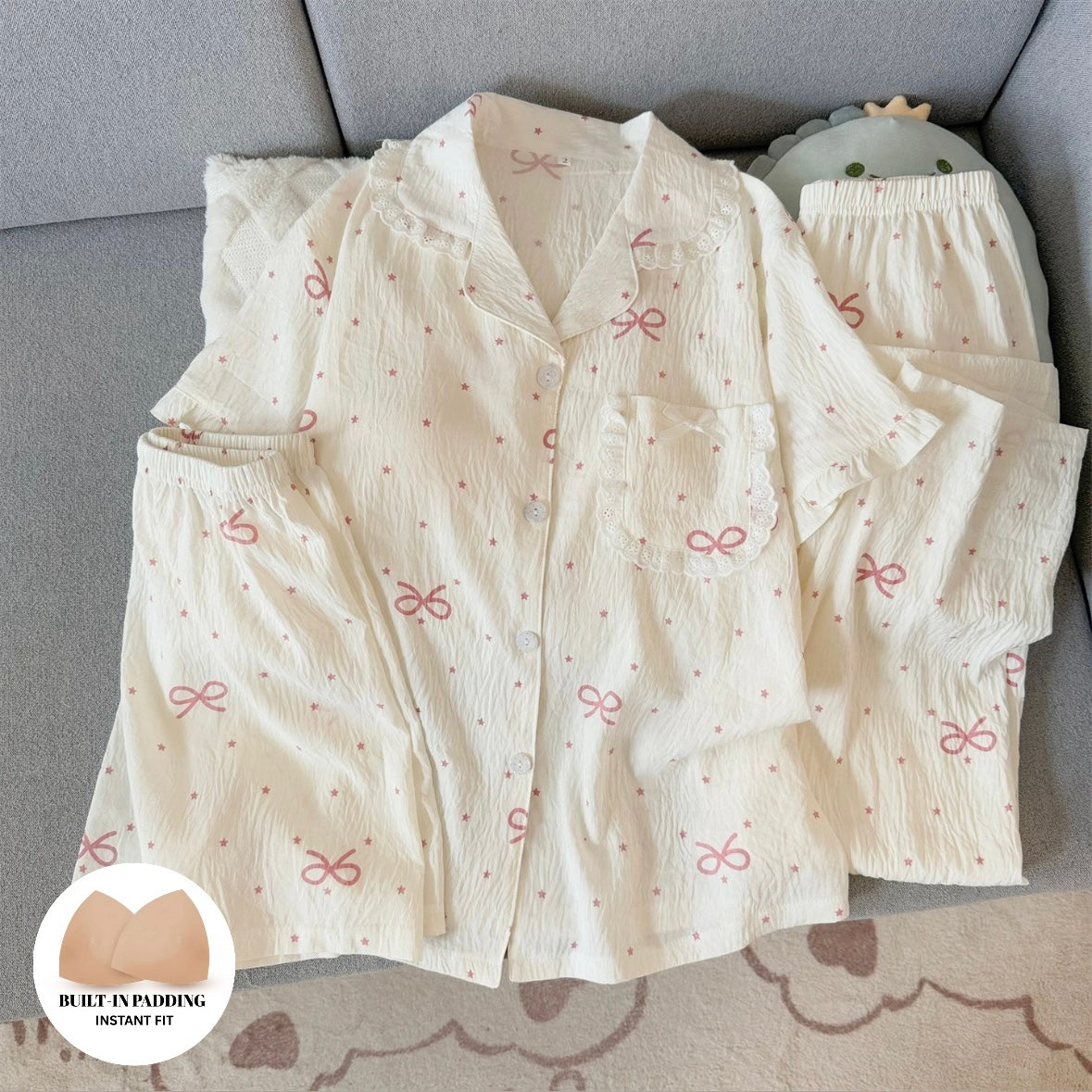 Bow Sprinkle Padded Nightsuit -3pcs Set