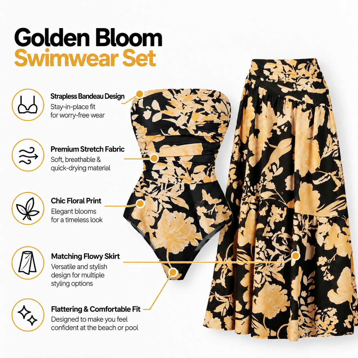Dusk Floral Print Monokini With Skirt Set