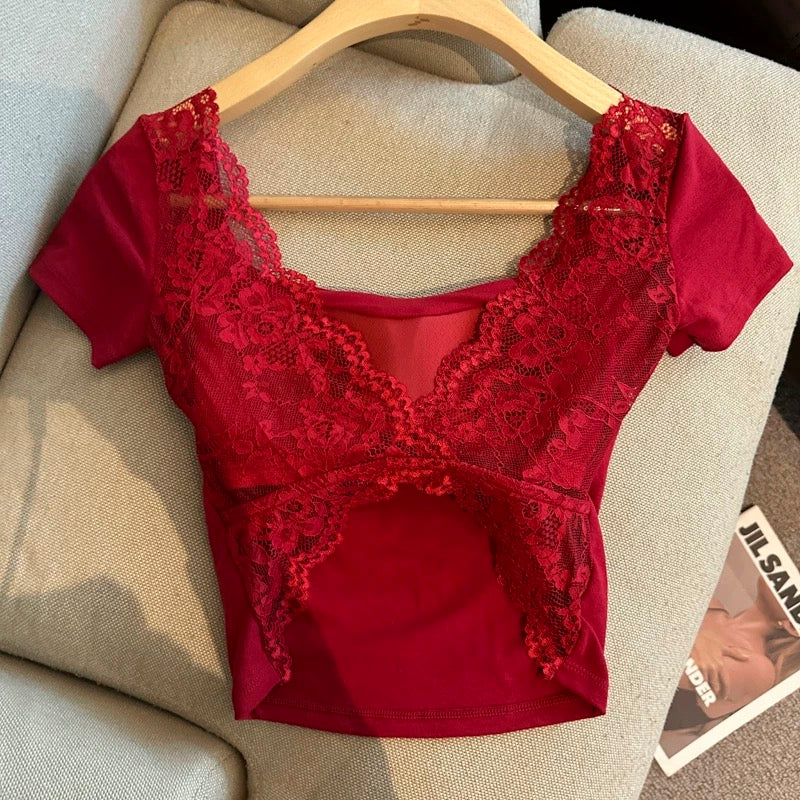 Butterfly Open-Back Lace Built-in Bra Top