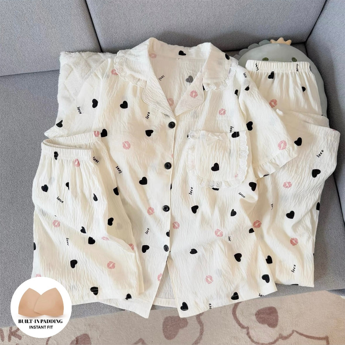 Kiss Love Padded Nightsuit -3pcs Set