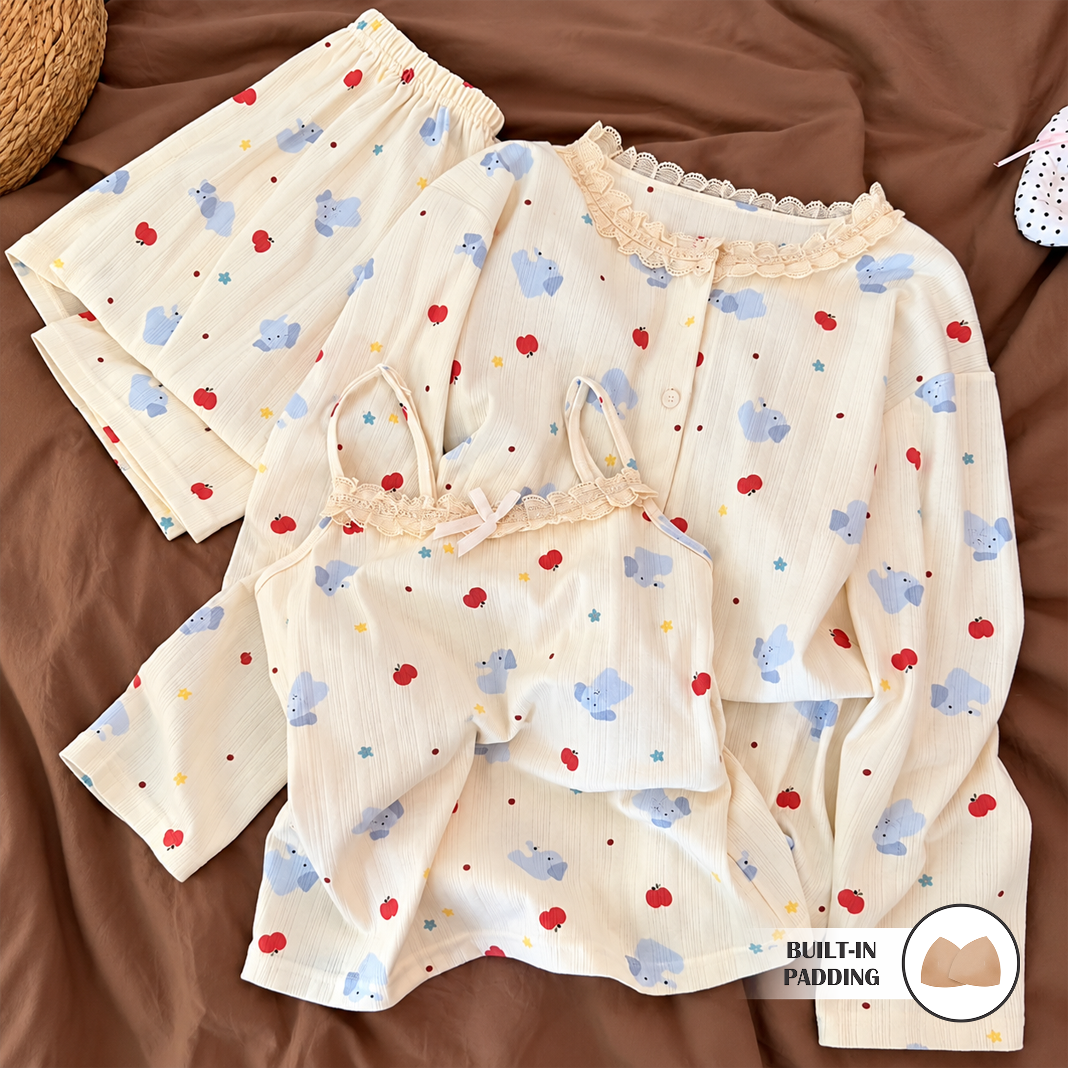 Bambi Cherry Padded Nightsuit - 3pc Set