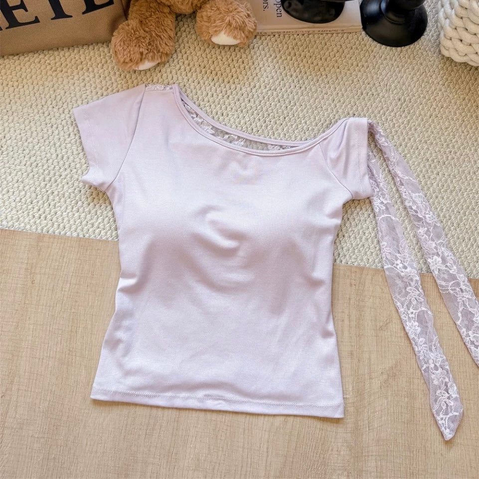 All-Over Lace Backless Built-in Bra Top