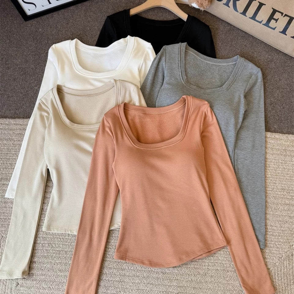 Square Neck Built-in Bra Full Sleeves Top