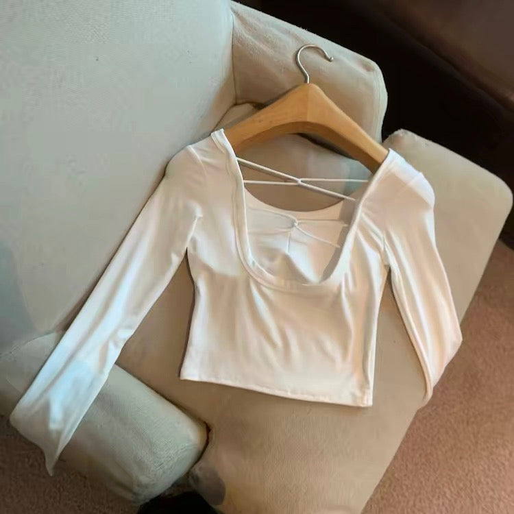 Y2K Backless Built-in Bra Full Sleeves Top