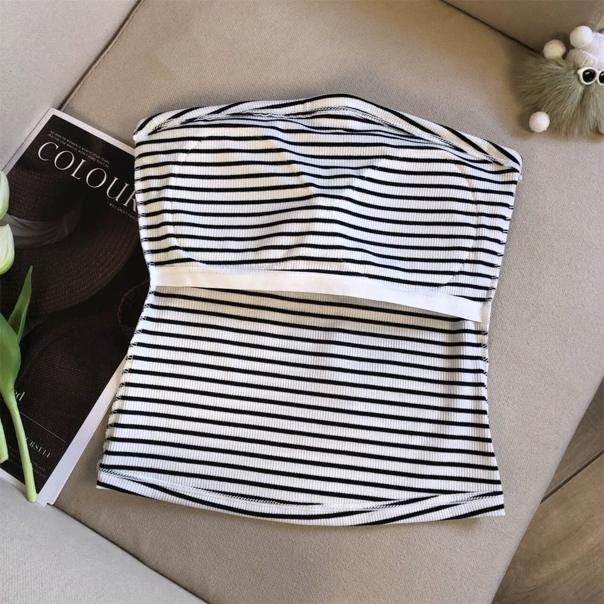Nautical Stripe Built-in Bra Tube Top