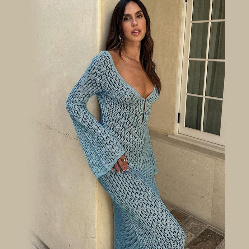 Sea Breeze Bell Sleeve Maxi Cover-Up Dress