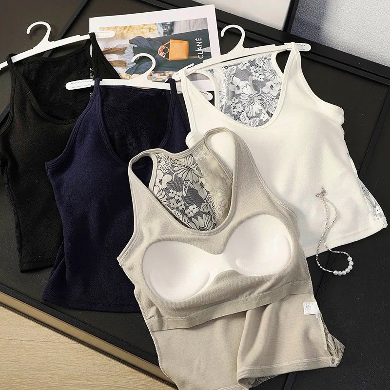 Floral Lace Backless Built-in Bra Top